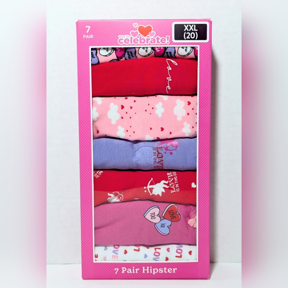 NIP Women's 7-Pair Cotton/Spandex Hipster Panties Size 20 XXL 2X Love Hearts